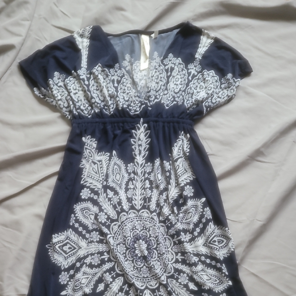 Cristinalove Blue and White Ruffled Midi Sundress